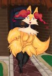  absurd_res braixen breasts building canid canine cleavage clothed clothing female fox generation_6_pokemon hi_res house mammal nintendo pokemon pokemon_(species) pupils small_iris small_pupils 