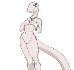  2023 albino anthro big_tail biped bracelet cel_shading colored_sketch crusch_lulu female flat_chested front_view genitals harunamiya hi_res humanoid_hands jewelry lizard lizardman_(overlord) long_neck long_tail looking_at_viewer navel necklace nude overlord_(series) portrait pussy red_eyes reptile scalie shaded simple_background sketch small_waist smile smiling_at_viewer snout solo standing tail thick_tail thick_thighs three-quarter_portrait white_background white_body wide_hips 