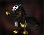  absurd_res anthro bone claws exposed_heart fluffy fur fur_markings glowing glowing_claws hi_res hunamarts markings neck_tuft pentagram skull skull_head skulldog_(species) solo tail teeth tuft 