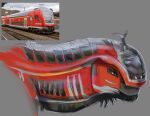  ambiguous_gender crowfangs deutsche_bahn dragon feral how_to_dragon_your_train hybrid living_machine living_train living_vehicle locomorph locomotive machine markings neck_tuft red_body regional-express scales solo train tuft vehicle white_markings 