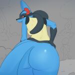  1:1 anthro blue_body blue_skin breasts butt duo female generation_4_pokemon hi_res lucario mammal nintendo pokemon pokemon_(species) presenting red_eyes simple_background taller_female xaren1234 