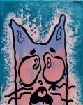  absurd_res ambiguous_gender blue canvas_texture domestic_cat felid feline felis feral furtive_bunny hi_res mammal pink screaming solo 