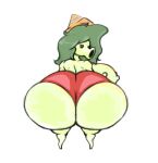  anthro big_breasts big_butt breasts butt clothing electronic_arts elemental_creature female flora_fauna gatofashado green_hair grey_body hair huge_breasts huge_butt peashooter_(pvz) plant plants_vs._zombies popcap_games rear_view simple_background solo traffic_cone underwear white_background 