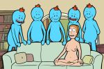  adult_swim breasts cartoon_network female furniture group hair happy human mammal meeseek meme mr_meeseeks nipples nude orange_hair piper_perri_surrounded pubes rick_and_morty smile sofa summer_smith teeth trpxart 