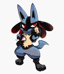  ambiguous_gender anthro blue_body blue_fur chibi darkluxia fur generation_4_pokemon hi_res lucario multicolored_body nintendo pokemon pokemon_(species) red_eyes simple_background solo 