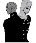  2boys cassock enrico_pucci fake_horns fur_hat greyscale hage_tashuumi hat horned_hat horns jojo_no_kimyou_na_bouken monochrome multiple_boys priest stone_ocean weather_report 