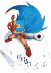  1other arm_cannon artist_name blue_cape cape character_name dated doll_joints fighting_stance from_above geno_(mario) hat highres joints mario_(series) matra_usagi pointy_hat red_eyes red_footwear solo standing super_mario_rpg weapon white_background 