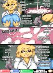  alphys anthro bodily_fluids breasts clothed clothing comic condom cum digital_media_(artwork) english_text eyewear female filled_condom genital_fluids glasses hi_res lizard neo_geppetto non-mammal_breasts overweight overweight_female reptile scalie sexual_barrier_device slightly_chubby solo tail text topwear undertale undertale_(series) yellow_body 