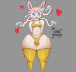  &lt;3 anthro blue_sclera bra clothing eeveelution generation_6_pokemon girly gothicc hair hands_behind_back hi_res huge_thighs legwear male nintendo open_mouth pink_hair pokemon pokemon_(species) solo sports_bra sylveon thick_thighs thigh_highs thong underwear white_eyes wide_hips 