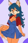  anthro blue_hair breasts brown_eyes brown_nose canid canine carmelita_fox clothed clothing digital_media_(artwork) dress ear_piercing female fokkuzu fox fur hair looking_at_viewer mammal orange_body orange_fur piercing sly_cooper_(series) smile solo sony_corporation sony_interactive_entertainment sucker_punch_productions tail topwear vest 