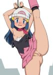  1girl anus arms_up bdsm beanie black_shirt black_socks blue_eyes blue_hair blush bondage bound bound_wrists breasts censored clothes_pull dawn_(pokemon) hair_ornament hairclip hat leg_up looking_at_viewer miniskirt mosaic_censoring nipples ome_(mercury_cigarette) open_mouth pink_skirt poke_ball_print pokemon pokemon_(game) pokemon_dppt pussy restrained scarf shirt shirt_pull skirt small_breasts socks solo split spread_legs standing standing_on_one_leg standing_split wide_spread_legs 