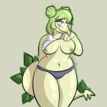  anthro blue_eyes breasts clothed clothing clothing_lift curvy_figure dinosaur female goodbye_volcano_high green_body hi_res justahoot looking_at_viewer medium_breasts nipples nude panties reptile scalie simple_background snoot_game_(fan_game) solo stella_(gvh) underwear wide_hips 