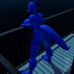  2021 3_toes 3d_(artwork) anthro balcony big_breasts blender_(software) blue_body blue_scales blue_skin breasts butt deck_(structure) digital_media_(artwork) featureless_breasts feet female herm_(lore) high-angle_view intersex_(lore) june_(justathereptile) justathereptile komodo_dragon leaning leaning_on_railing lizard monitor_lizard night non-mammal_breasts nude outdoor_nudity outside railing reptile scales scalie scutes solo tail toes watermark wood_floor 