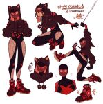  1girl animal_hood animal_print black_bodysuit black_gloves bodysuit brown_eyes brown_hair cat_hood cosplay dynamic_pose eating food food_in_mouth full_body gloves highres hood hooded_bodysuit kitnapz long_hair long_sleeves looking_at_viewer marvel mask mouth_hold multiple_views original red_bodysuit silk skin_tight spider-man spider-man:_into_the_spider-verse spider-man_(cosplay) spider-man_(series) spider-verse spider_print spider_web spider_web_print spidersona standing superhero toast toast_in_mouth two-tone_bodysuit 