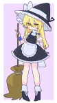  1girl apron black_footwear black_headwear black_skirt black_vest blonde_hair bow braid broom frilled_skirt frills hair_bow hair_tubes hat hat_bow high_heels highres kirisame_marisa long_hair mary_janes multiple_girls op_na_yarou puffy_short_sleeves puffy_sleeves shirt shoes short_sleeves side_braid single_braid skirt skirt_set socks solo touhou turtleneck vest waist_apron white_apron white_bow white_shirt witch_hat yellow_eyes 