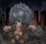  abs absurd_res anal anal_penetration anthro ape armpit_hair balls big_muscles bodily_fluids body_hair city cum cum_in_ass cum_inside cum_on_face drooling excessive_cum excessive_genital_fluids genital_fluids genitals godzilla godzilla_(series) haplorhine hi_res humanoid_genitalia humanoid_penis kaiju king_kong male male/male mammal muscular muscular_male nipples orgasm pecs penetration penis primate saliva scalie sex taighet_28 toho tongue tongue_out vein veiny_penis 