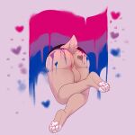  &lt;3 absurd_res anthro austin_(austinthebunny) balls big_balls big_butt bisexual butt butt_tattoo crossed_legs digital_media_(artwork) feet female fur genitals hi_res lagomorph leporid lgbt_pride male mammal markings nude paint painting pawpads paws pink_body pink_fur pride_color_flag pride_colors rabbit simple_background solo starselle tail tattoo thick_thighs through_wall toes 