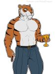  abs anthro bengal_tiger beverage cigar claws clothed clothing container cup disney felid feline hi_res male mammal muscular necktie pantherine pecs rebeldragon101 shere_khan smoking smoking_cigar solo talespin tiger topless topless_male 