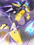  anthro breasts claws electricity female finger_claws hi_res kame_3 looking_at_viewer nipples purple_eyes scalie solo tail yellow_body 