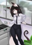  anthro clothed clothing container cup female hi_res looking_at_viewer office office_clothing office_lady siripim111 solo window 
