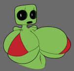  anthro big_breasts bikini bikini_top black_eyes breasts clothed clothing creeper_(minecraft) female green_body grey_background huge_breasts lewdmaya microsoft minecraft mojang navel partially_clothed pupils simple_background solo swimwear white_pupils xbox_game_studios 