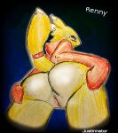  absurd_res anthro anus bandai_namco bottomless butt clothed clothing digimon digimon_(species) female genital_focus genitals hi_res hoodie justinnator4 justinnator_nsfw low-angle_view presenting presenting_hindquarters pussy renamon solo spread_butt spreading topwear underside 