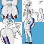  absurd_res anthro balls blue_eyes bulge butt clothing cosmosarts domestic_cat eyewear felid feline felis genitals glasses hair hi_res male mammal skinsuit solo tight_clothing white_hair 