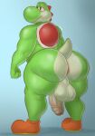  2023 anthro anus balls big_butt biped bodily_fluids butt clothing digital_media_(artwork) flaccid footwear footwear_only foreskin gabgbb genitals green_yoshi hi_res huge_butt male mario_bros mostly_nude nintendo nude penis rear_view shoes shoes_only simple_background smile solo sweat sweatdrop thick_thighs wide_hips yoshi 