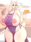  absurd_res anthro apron apron_only areola big_breasts boss_monster bovid breasts caprine clothing female fur hi_res huge_breasts hyper hyper_breasts mammal mature_female saasmimz toriel undertale undertale_(series) white_body white_fur 