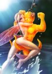  amber_eyes bait barefoot blonde_hair breasts butt fairy feet female fishing hair hi_res humanoid humanoid_pointy_ears insect_wings kissing krakenkatz not_furry nude one_eye_closed soles solo water wet wings 