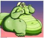  2018 absurd_res alligator alligatorid anthro belly belly_scales big_belly big_breasts big_butt blonde_hair blush breasts butt crocodilian cutlery deep_navel digital_media_(artwork) eating female green_body green_scales hair hand_on_breast hi_res huge_belly huge_breasts huge_butt huge_thighs jessica_(thunderkid92) kitchen_utensils morbidly_obese morbidly_obese_anthro morbidly_obese_female navel non-mammal_breasts obese obese_anthro obese_female overweight overweight_anthro overweight_female ponytail reptile scales scalie sitting solo spoon thick_thighs tools viroveteruscy 
