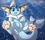  2023 anus blue_eyes digital_media_(artwork) eeveelution fangs female generation_1_pokemon genitals llametsul looking_at_viewer nintendo open_mouth pawpads pokemon pokemon_(species) pussy solo spread_legs spreading teeth vaporeon 