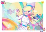  1girl artist_name blonde_hair blue_eyes broccoli can carrot chef chef_hat cooking cooking_pot cup dress drinking_glass earrings food hair_over_one_eye hat highres holding holding_can holding_cup holding_ladle holding_plate jewelry ladle long_hair looking_at_another luma_(mario) mario_(series) mario_kart mario_kart_tour nat0rii neon_palette official_alternate_costume parted_lips plate rosalina rosalina_(chef) star_(symbol) star_earrings tomato white_dress white_headwear 