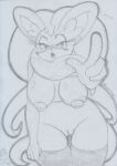  2023 angry anthro areola blush bodily_fluids breasts cinccino clothing female generation_5_pokemon genital_fluids genitals gesture graphite_(artwork) innie_pussy leaning leaning_forward legwear legwear_only lunaris_parukia mostly_nude navel nintendo nipples open_mouth pointing pointing_at_viewer pokemon pokemon_(species) pokemorph pussy pussy_juice solo thigh_gap thigh_highs thigh_highs_only traditional_media_(artwork) 