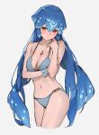  1girl absurdres bao_(vtuber) bare_shoulders bikini blue_bikini blue_hair blush breasts brown_eyes cleavage closed_mouth collarbone highres indie_virtual_youtuber jewelry large_breasts long_hair looking_at_viewer low_twintails navel necklace sidelocks sketch smile solo sooon swimsuit thighs twintails virtual_youtuber white_background 