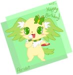  absurd_res accessory anthro arthropod birthday butterfly_(accessory) cake canid canine canis dessert domestic_dog eating eating_cake eating_food female food fur green_body green_eyes green_fur hair_accessory hairclip happy hi_res insect jewelpet lepidopteran mammal masterlinkx neck_tuft papillon peridot_(jewelpet) sanrio sega sega_toys semi-anthro solo toy_dog tuft yellow_body yellow_fur 