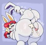  absurd_res anthro anthro_on_anthro big_butt bodily_fluids butt cum cum_in_ass cum_inside female genital_fluids genitals hi_res huge_butt lagomorph larger_female leporid male male/female mammal penis pussy rabbit size_difference smaller_male virito 