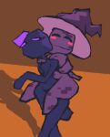  carrying clothing duo enderman fan_character female hat headgear headwear hi_res humanoid microsoft minecraft mojang mouthless orange_background piggyback purple_body purple_eyes riding_on_back short_stack simple_background slim tall thatguynamedjoe witch_hat xbox_game_studios 