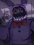  2023 5_fingers animatronic anthro bow_tie digital_media_(artwork) fingers five_nights_at_freddy&#039;s five_nights_at_freddy&#039;s_2 fur hi_res inside lagomorph leporid machine male mammal pose purple_body purple_fur rabbit robot scottgames solo taggedinblue teeth wire withered_bonnie_(fnaf) 