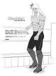  1boy abs bara body_markings character_name closed_mouth english_text fate/apocrypha fate_(series) greyscale highres kitano_gori large_pectorals long_hair male_focus monochrome muscular muscular_male navel nipples pectorals siegfried_(fate) solo translation_request wrestler wrestling_ring 