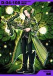  1boy armor black_footwear black_jacket black_pants boots brown_collar bud bug check_gender closed_eyes closed_mouth coat collar collared_jacket collared_shirt commentary_request crossbow dark_background denim e.g.o_(project_moon) employee_(lobotomy_corporation) firefly full_body green_coat green_hair holding holding_crossbow holding_weapon jacket jeans leaf lobotomy_corporation long_sleeves medium_hair meimaru_inuchiyo necktie numbered pants parasite_tree_(lobotomy_corporation) partial_commentary pointy_ears project_moon shirt shoulder_pads smile straight_hair tree weapon white_necktie white_shirt 