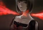  1girl amakura_mio black_hair brown_eyes bug butterfly closed_mouth fatal_frame fatal_frame_2 gauss_&lt;bokashi lips looking_at_viewer red_ribbon ribbon short_hair solo 