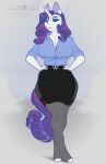  anthro anthrofied big_breasts blue_eyes bottomwear breasts clothed clothing equid equine evehly eyebrows eyelashes eyeshadow female friendship_is_magic full-length_portrait hair hands_on_hips hasbro horn legwear long_hair makeup mammal my_little_pony pantyhose portrait purple_hair purple_tail rarity_(mlp) signature skirt solo tail text topwear unicorn url white_body 