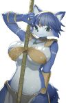  anthro blue_body blue_hair breasts canid canine clothing female fox hair hi_res krystal looking_at_viewer mammal nintendo passionpit777 simple_background solo star_fox white_background white_body 