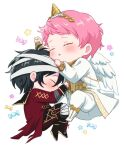  2boys ahoge bandages black_hair blush candy commentary english_commentary ensemble_stars! feathered_wings food full_body horns itsuki_shu kagehira_mika long_sleeves magical_halloween_(ensemble_stars!) male_focus multiple_boys official_alternate_costume one_eye_closed pants parted_lips pink_hair sekai_yoni short_bangs short_hair single_horn sleeping soleil_(ensemble_stars!) star_(symbol) valkyrie_(ensemble_stars!) white_pants white_wings wings 