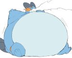  amphibian anthro belly blue_body blue_skin feral fin generation_3_pokemon hi_res immobile male nintendo obese overweight pokemon pokemon_(species) simple_background solo swampert weight_gain white_belly white_body white_skin zephy_03 