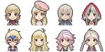  3girls 5boys ahoge blonde_hair blue_eyes braid english_commentary fire_emblem fire_emblem_fates grey_hair hairband ignatius_(fire_emblem) looking_at_viewer low_twin_braids lowres multiple_boys multiple_girls nina_(fire_emblem) ophelia_(fire_emblem) parted_bangs percy_(fire_emblem) pink_hair pokemon pokemon_(game) pokemon_xy portrait red_eyes siegbert_(fire_emblem) soleil_(fire_emblem) soranker sprite_art swept_bangs twin_braids velouria_(fire_emblem) white_hair 