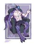  2019 3_toes 5_fingers abs anthro arm_markings arm_spikes armchair black_bottomwear black_claws black_clothing black_horn black_shorts black_spikes blue_body blue_eyebrows blue_gem blue_hair blue_markings blue_scales bottomwear chair chest_gem chest_tattoo claws clothed clothing countershade_torso countershading crotch_tuft dated digital_media_(artwork) dragon elbow_spikes eyebrows facial_horn facial_spikes fansl feet fingers furniture hair head_horn hi_res horn jaw_spikes leg_markings looking_at_viewer male markings muscular muscular_anthro muscular_arms muscular_male muscular_thighs neck_muscles nose_horn on_chair pecs raised_arm scales scalie shorts signature sitting sitting_on_chair smile smiling_at_viewer smirk smirking_at_viewer solo spiked_tail spikes spikes_(anatomy) sui_ting_(cqlydragon) tail tattoo toes topless topless_anthro topless_male tuft white_body white_scales white_spikes wingless_dragon 