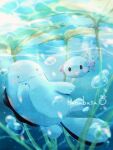  :o animal_focus blue_skin bubble colored_skin commentary_request evolutionary_line hanabusaoekaki highres no_humans plant pokemon pokemon_(creature) quagsire smile solid_oval_eyes sunlight underwater wooper 