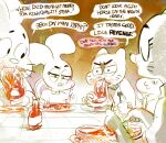  2020 anais_watterson anthro beef blood bodily_fluids cartoon_network clothed clothing darwin_watterson eating fangs female food group gumball_watterson male meat nicole_watterson predator/prey richard_watterson sketch steak sunibee teeth the_amazing_world_of_gumball 